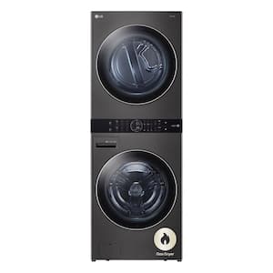 WashTower Stacked SMART Laundry Center 4.5 Cu.Ft. Front Load Washer & 7.4 Cu.Ft. Gas Dryer in Black Steel w/ Steam