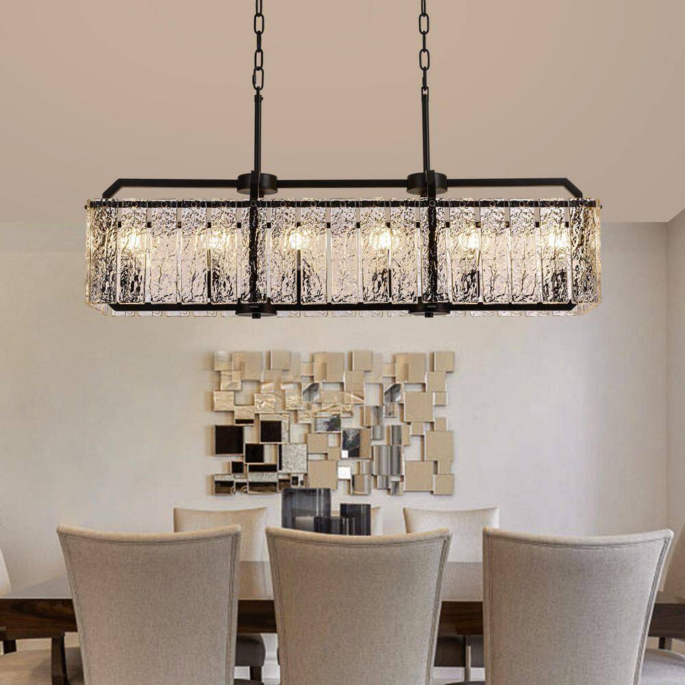 40 in. 6-Light Modern Dimmable Rectangle Black Crystal Chandelier for Dining Room, Living Room, Kitchen Island, Foyer price history on PriceWatchPro