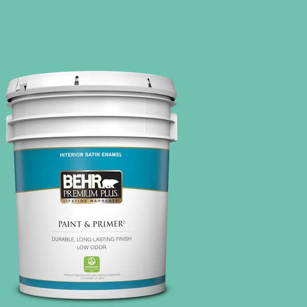 BEHR PREMIUM PLUS 5 gal. #P440-4 March Aquamarine Satin Enamel Low Odor Interior Paint & Primer