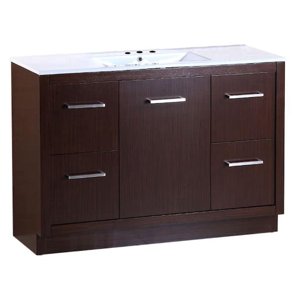 Bellaterra Home Dinuba 48 in. W x 18 in. D Single Vanity in Wenge with Ceramic Vanity Top in White with White Basin