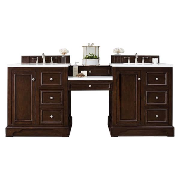 James Martin Vanities De Soto 83.1 in. W x 23.5 in. D x 36.3 in. H Double Vanity in Burnished Mahogany with Marble Top in Carrara White