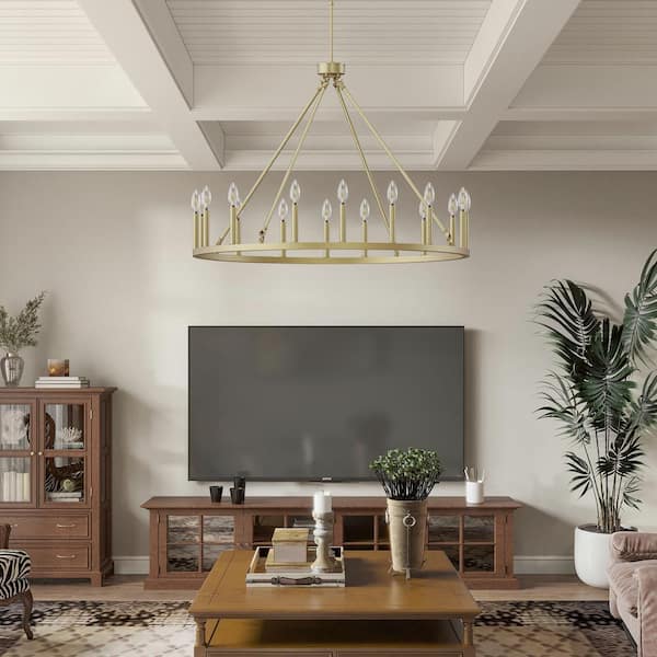 Bismarck 16 -Light Brass Unique Wagon Wheel Chandelier with Wrought Iron Accents