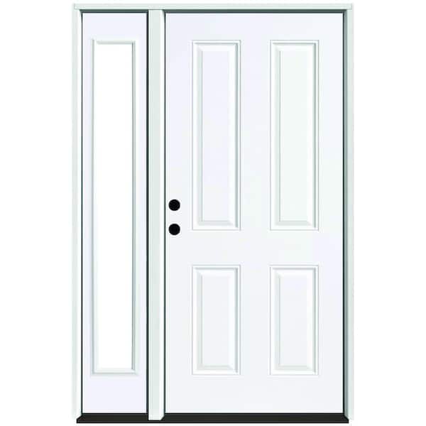 Steves & Sons 49 in. x 80 in. Element Series 4-Panel Primed White Right-Hand Steel Prehung Front Door w/ 10 in. Clear Glass Sidelite