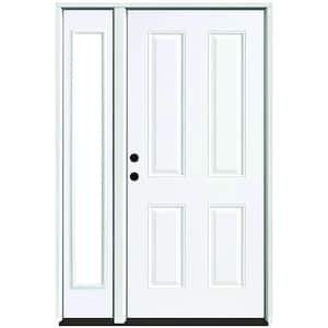 51 in. x 80 in. Element Series 4-Panel Primed White Right-Hand Steel Prehung Front Door w/ 12 in. Clear Glass Sidelite