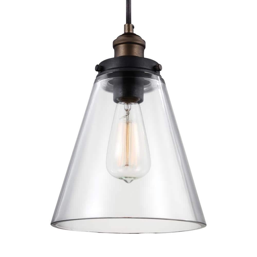 Baskin 8.5 in. W 1-Light Painted Aged Brass/Dark Weathered Zinc Rustic Clear Glass Cone Pendant with Adjustable Cord price history on PriceWatchPro