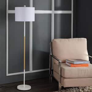 Melrose 58.5 in. White/Wood Finish Floor Lamp with Off-White Shade