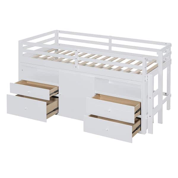 Harper & Bright Designs White Wood Frame Twin Size Loft Bed