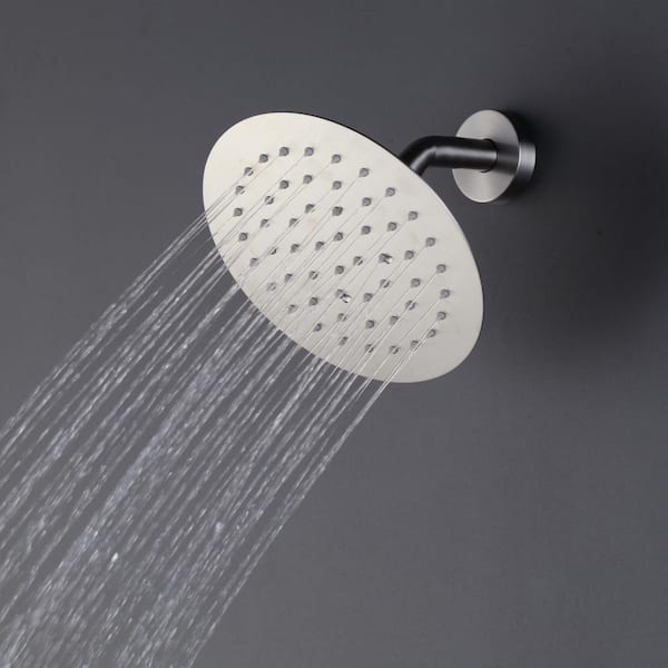 1-Spray Pattern with 1.8 GPM 8 in. Round Wall Mount Rain Fixed Shower Head with 360° Swivel in Brushed Nickel