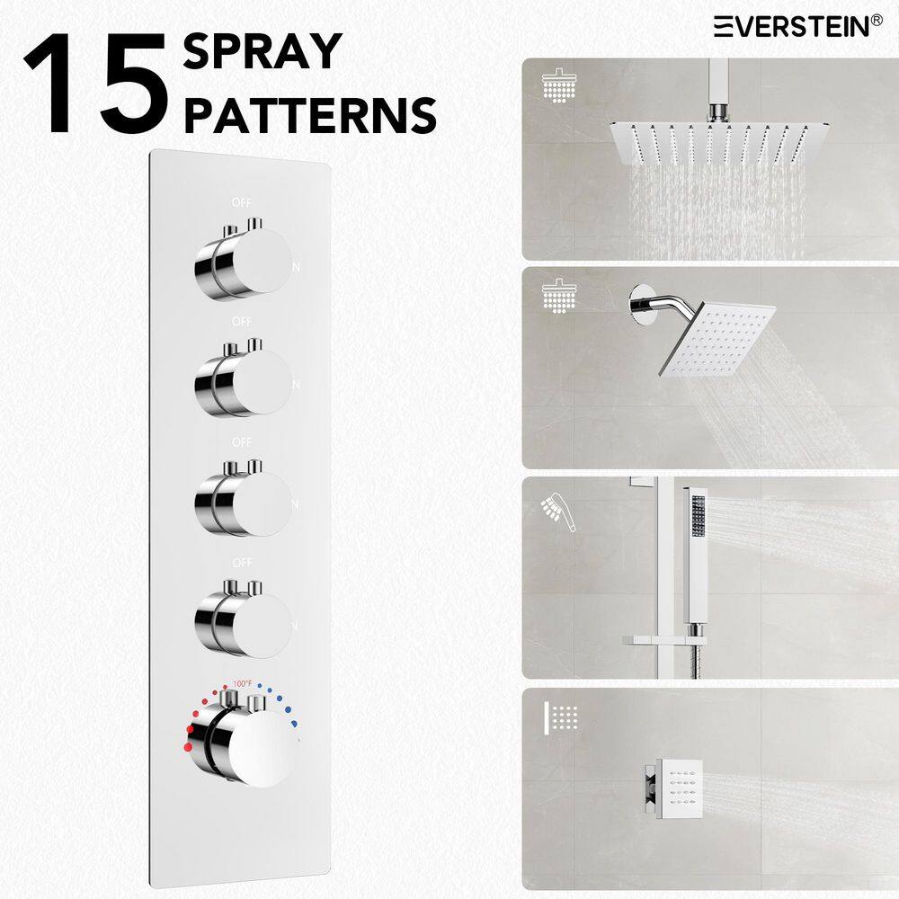 Chrome Dual Rainfall Shower System with Body Jets and Handheld