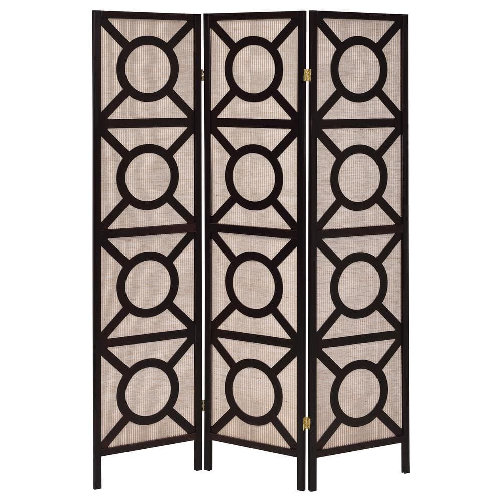 Cappuccino Transitional 3-Panel Folding Screen with Circular Pattern