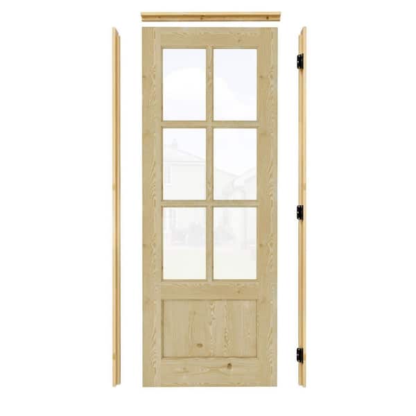 ARK DESIGN 30 in. x 80 in. Right-Handed 6-Lite Clear Glass Unfinished Pine Wood Prehung Front Door with Quick Assemble Jamb