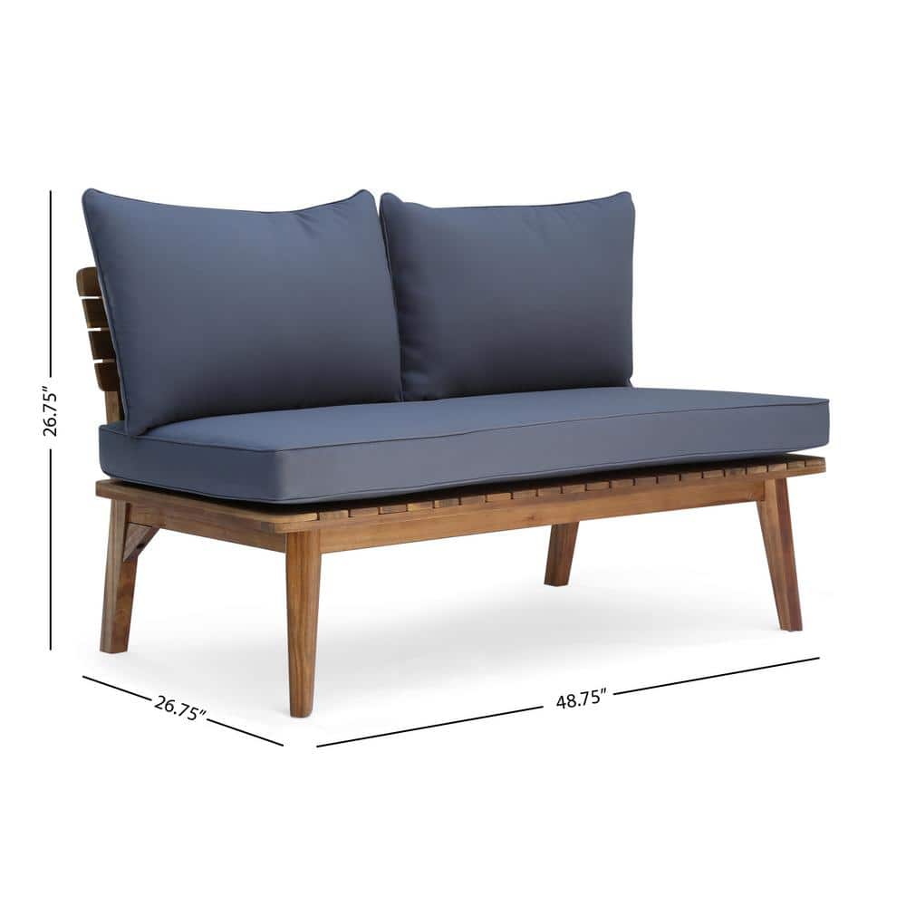 Teak and Gray Acacia Wood Outdoor Loveseat with Cushions