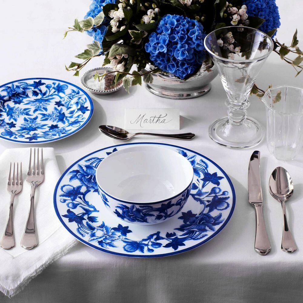 Cobalt Blue Floral Ceramic Dinnerware Set, Service for 4