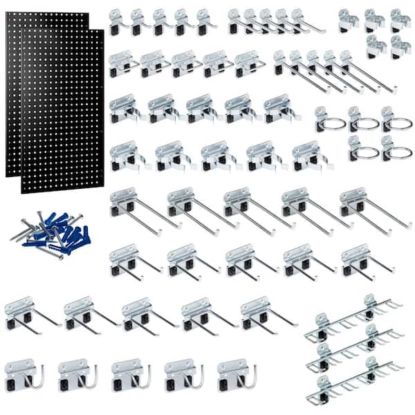 Triton Products 24 In. H x 42-1/2 In. W Steel Square Hole Pegboards w/63 pc. LocHook Assortment in Black 2-Pack