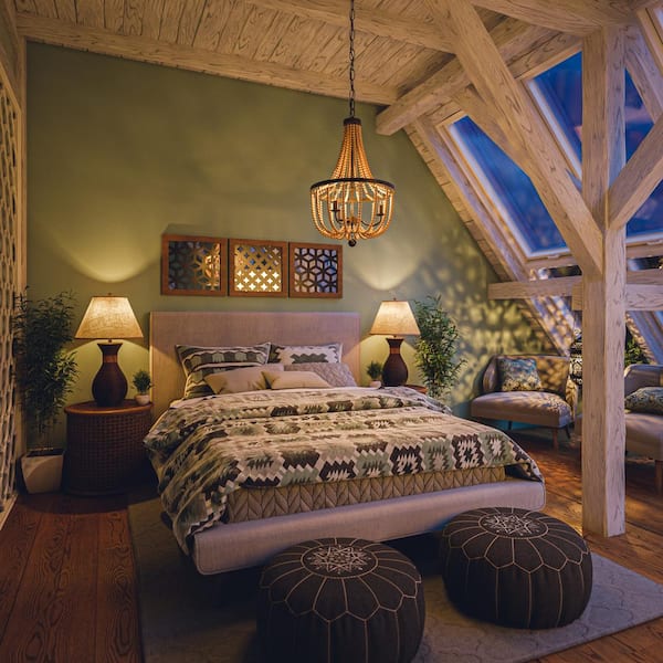 kenroy home regas 3 light wood bead chandelier 93133gbrz the home depot