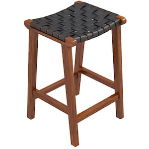 Rez 24 in. Modern Backless Square Black Genuine Leather Solid Wood Frame Counter Stool