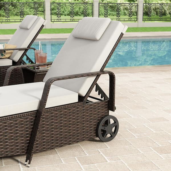 fukutoku0426 　WICKER LOUNGE CHAIR ANGELES HOME Wicker Outdoor Chaise Lounge Chair with Folding
