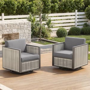 Square Tube Series 2-Pack Gray Wicker Outdoor Patio Glider with CushionGuard Light Gray Cushions