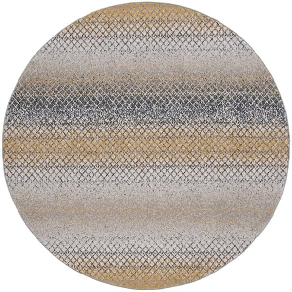 Odyssey 7 ft. x 7 ft. Gold/Gray Striped Gradient Round Area Rug
