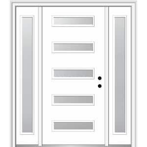 Davina 60 in. x 80 in. Left-Hand Inswing 5-Lite Frosted Glass Primed Fiberglass Prehung Front Door on 4-9/16 in. Frame