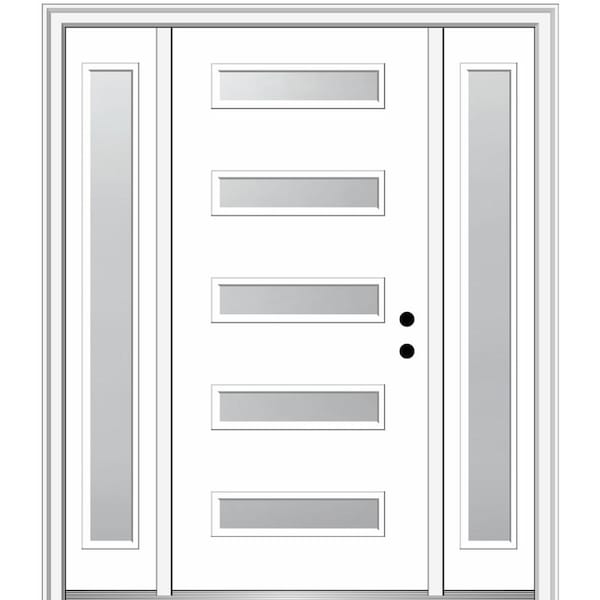 MMI Door Davina 60 in. x 80 in. Left-Hand Inswing 5-Lite Frosted Glass Primed Fiberglass Prehung Front Door on 4-9/16 in. Frame