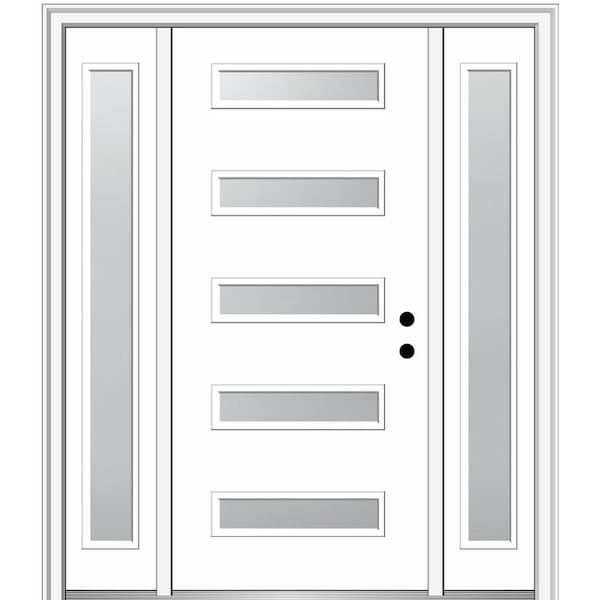 MMI DOOR Davina 60 in. x 80 in. Left-Hand Inswing 5-Lite Frosted Glass Primed Fiberglass Prehung Front Door on 6-9/16 in. Frame