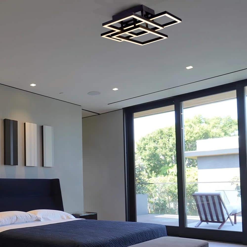 Radium 28" Black Aluminum Integrated LED Semi-Flush Ceiling Light