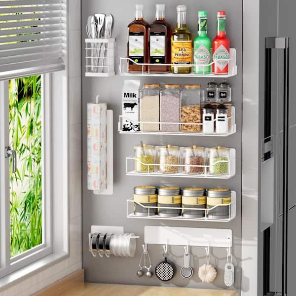 Magnetic Spice Rack for Refrigerator, 8 Pack Magnetic Fridge Shelf, Moveable Spice Rack Set, White