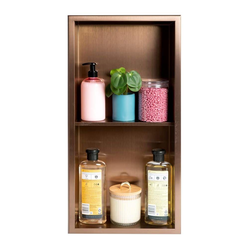Brushed Copper Stainless Steel Double Shelf Shower Niche