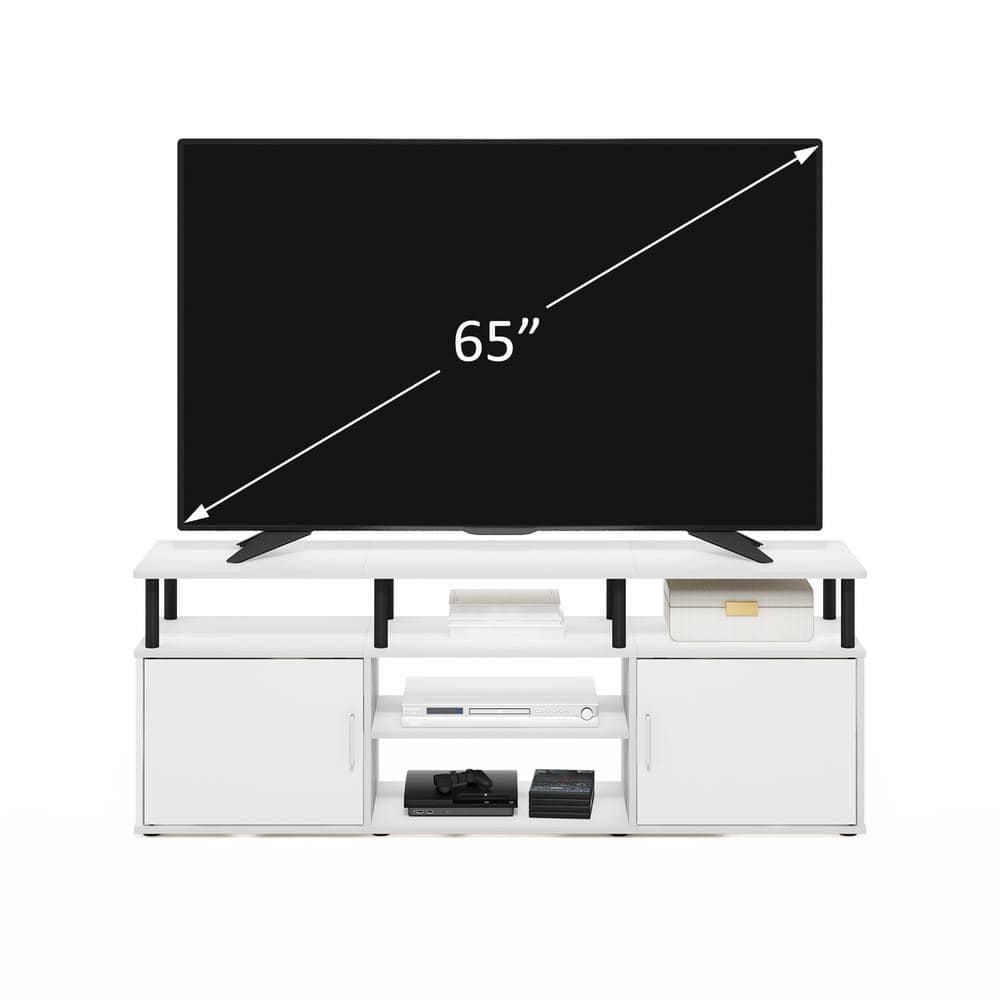 Furinno Jensen Sleek 70" TV Stand in Solid White/Black with Adjustable Shelves