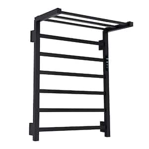 6-Bar Wall Mounted Stainless Steel Electric Towel Warmer with Built-in Timer Towel Rack in Matte Black for Bathroom