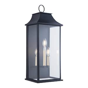 Decorators 25 in. 3-Light Black Traditional Dusk to Dawn Outdoor Hardwired Wall Lantern Sconce with No Bulbs Included