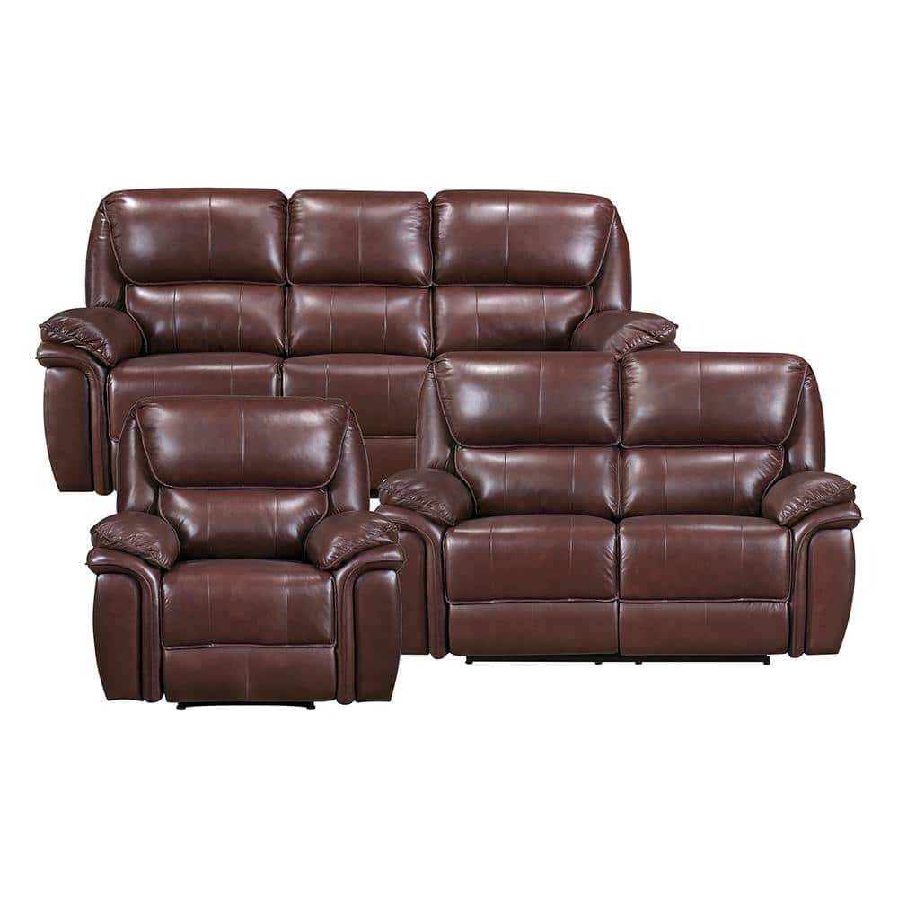 Ellery 87 in. W Pillow Top Arm Leather Rectangle 3-Piece Manual Reclining S