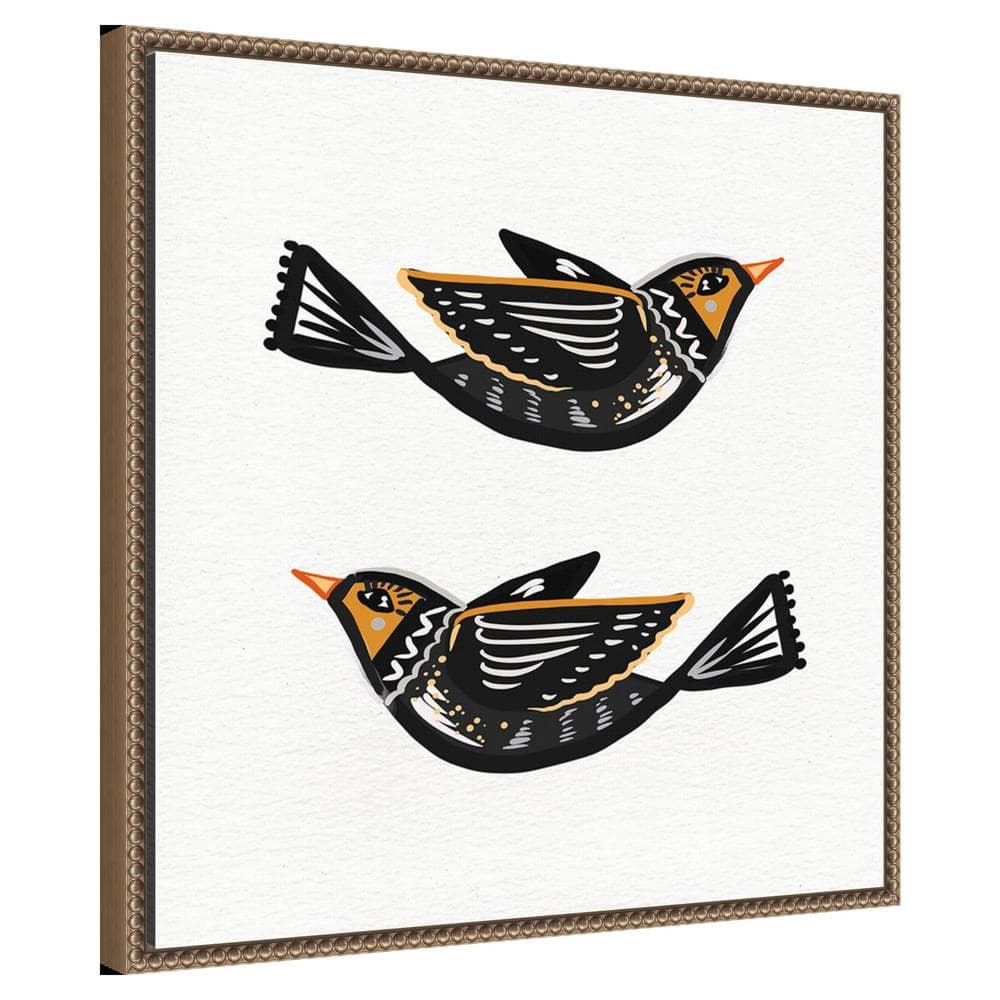 Nordic Folk Birds Abstract Canvas Wall Art with Beaded Frame