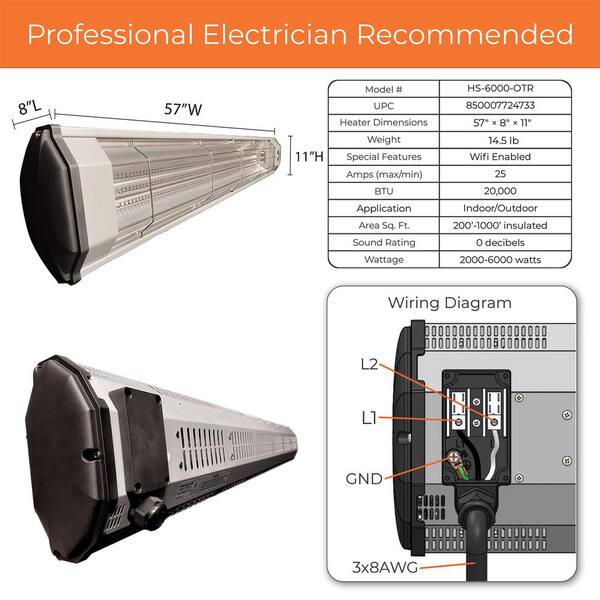 Heat Storm 6000-Watt / 20,000-BTUs - Infrared Quartz Wi-Fi Enabled  Weather-Proof Silent 240-Volt Electric Heater with Motion Sensor HS-6000-OTR  - The Home Depot