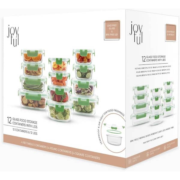 COOK WITH COLOR Premium 32-Pc. Glass Food Container Set with Dividers - 4  Rectangles, 8 Rounds, 4 Squares - Leakproof Lids - Meal Prep, Storage