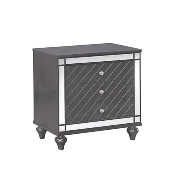 Benjara Gray 3-Drawers Wooden 28 in.W Nightstand