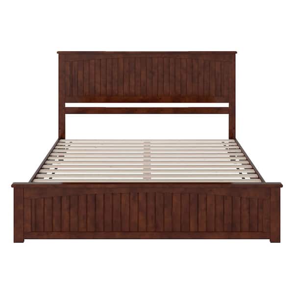 Naples Walnut Brown Solid Wood Frame King Low Profile Platform Bed with Matching Footboard