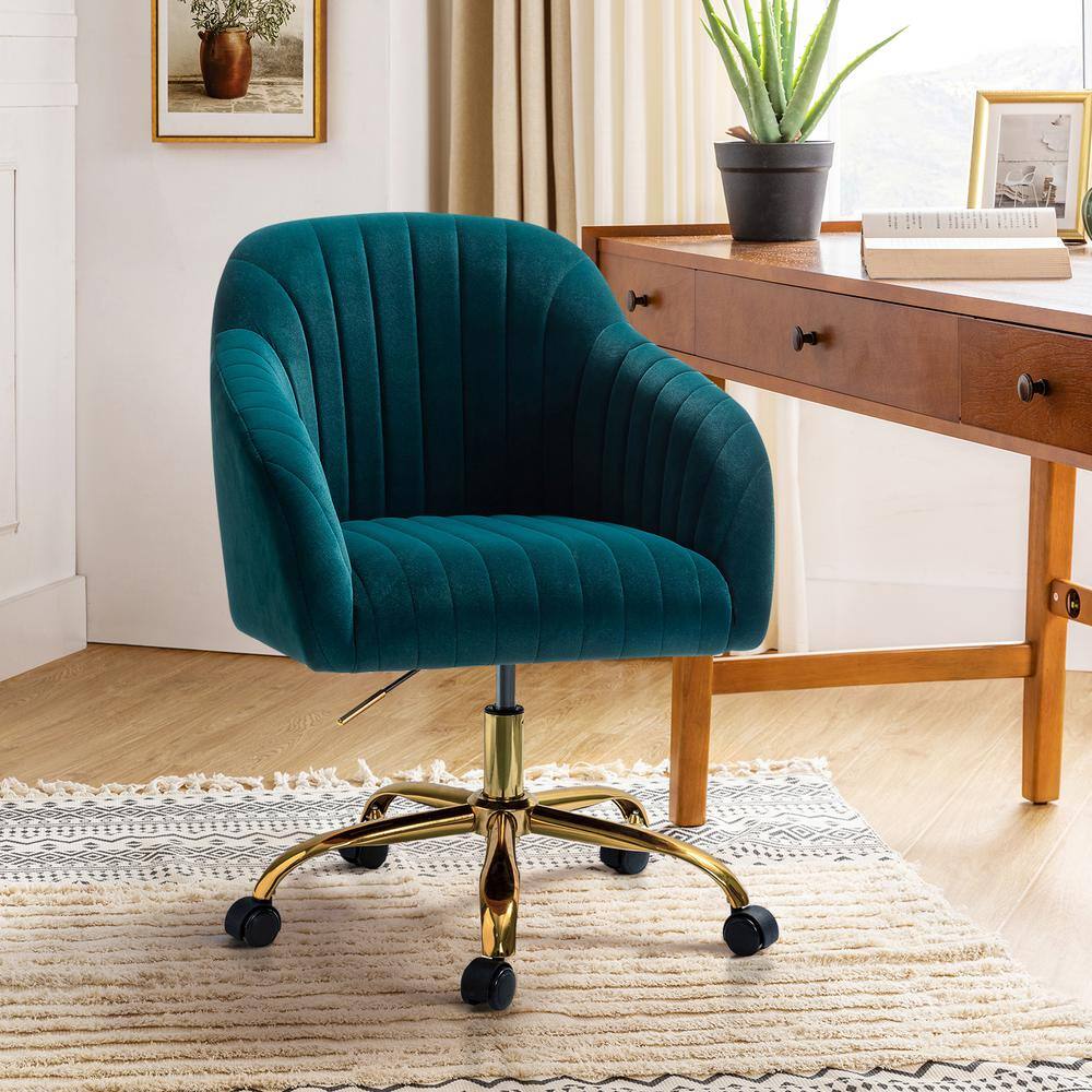 Teal Velvet Swivel Task Chair with Gold Metal Base