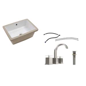 18 in. Rectangle Bathroom Sink in White Ceramic with Faucet and Pop-up Drain in Brushed Nickel, Overflow