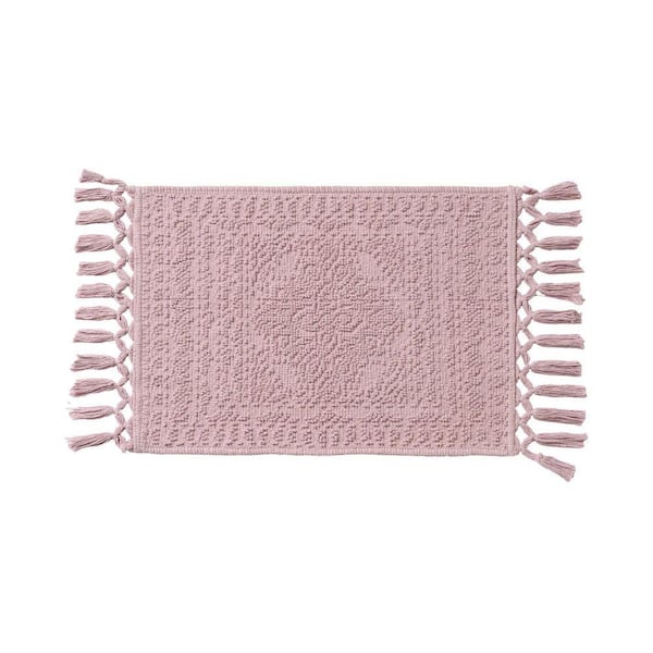 Nellore Dusty Red 17 in. x 28 in. Fringe Solid Color Cotton Rectangle Bath Rug