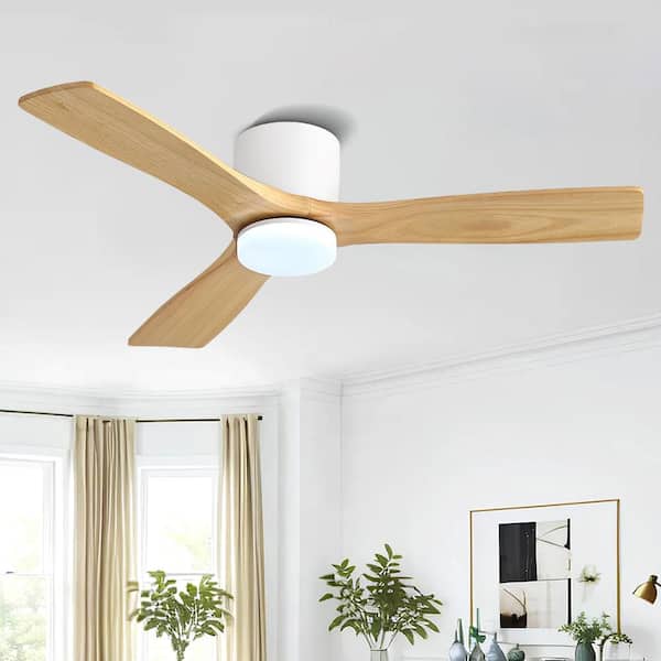 48 in. 3 Blades DC Motor Indoor Flush Mount Ceiling Fan with Light Kit And Remote Wood Color