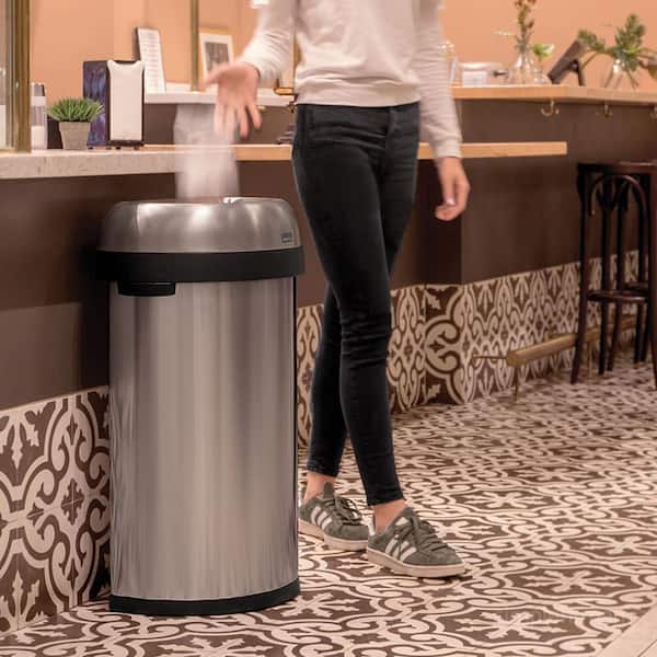 simplehuman 60L Semi-Round Open Top Commercial Trash Can, Brushed