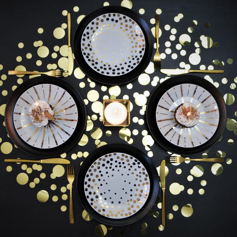 Gold and Black Starburst Porcelain Salad Plates, Set of 4