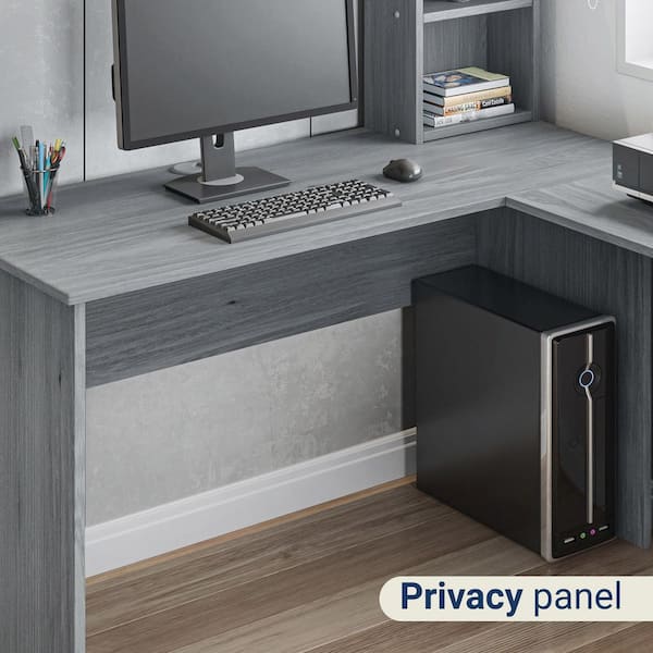 TECHNI MOBILI 48 in. L-Shaped Gray Computer Desk with Hutch RTA