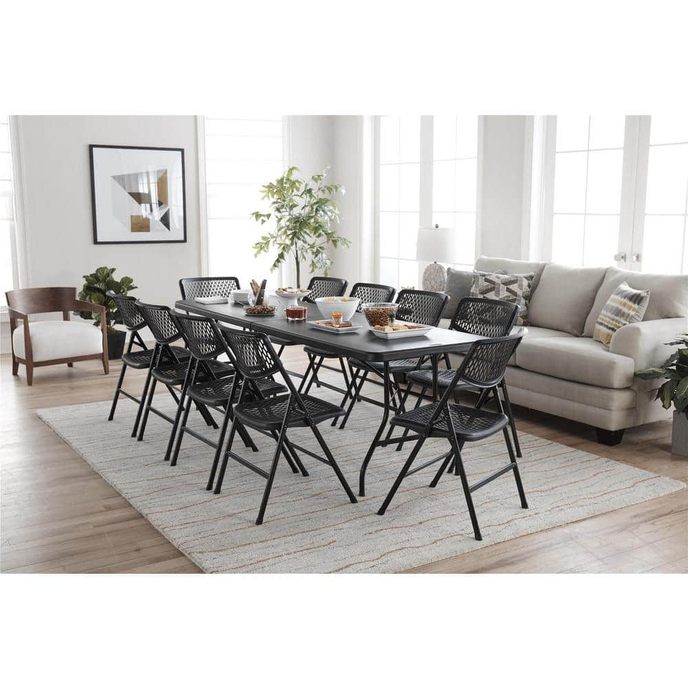 Black 8 ft Fold-in-Half Banquet Table with Handle
