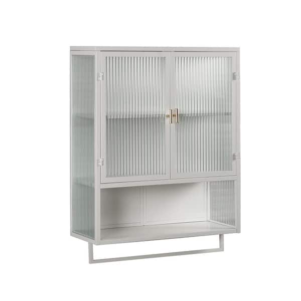 Unbranded 23.62 in. W x 9.06 in. D x 30.71 in. H Bathroom Storage Wall Cabinet with Towel Rack in White