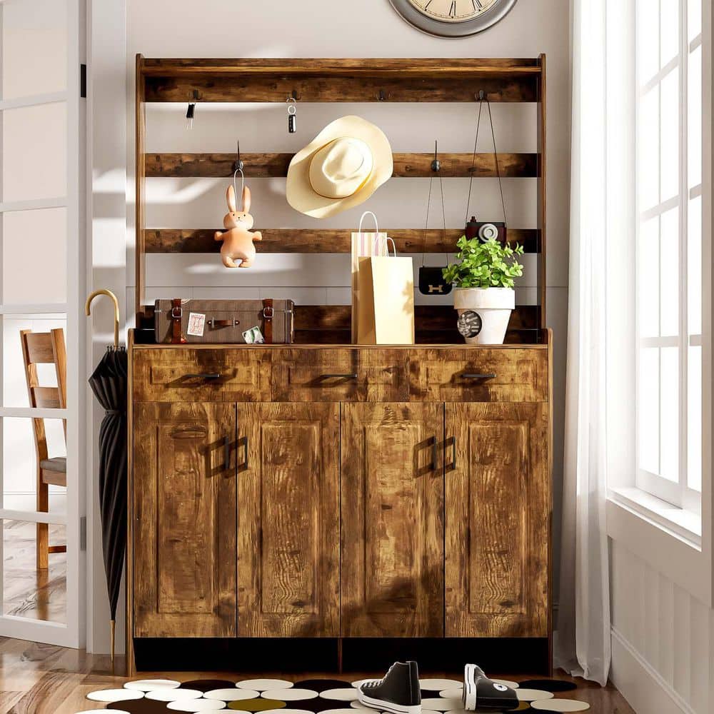 78.7 in. H x 51.2 in. W Rustic Brown MDF Shoe Storage Cabinet Shoe Storage 