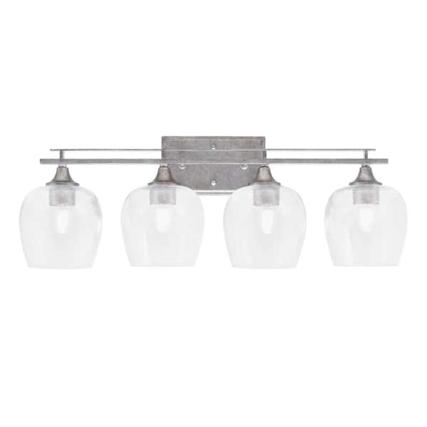Unbranded Ontario 28.5 in. 4-Light Vanity Light Aged Silver Clear Bubble Glass Shades