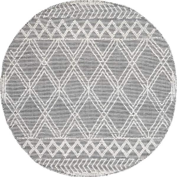Natti 8 ft. x 8 ft. Contemporary Trellis Gray Indoor Round Rug